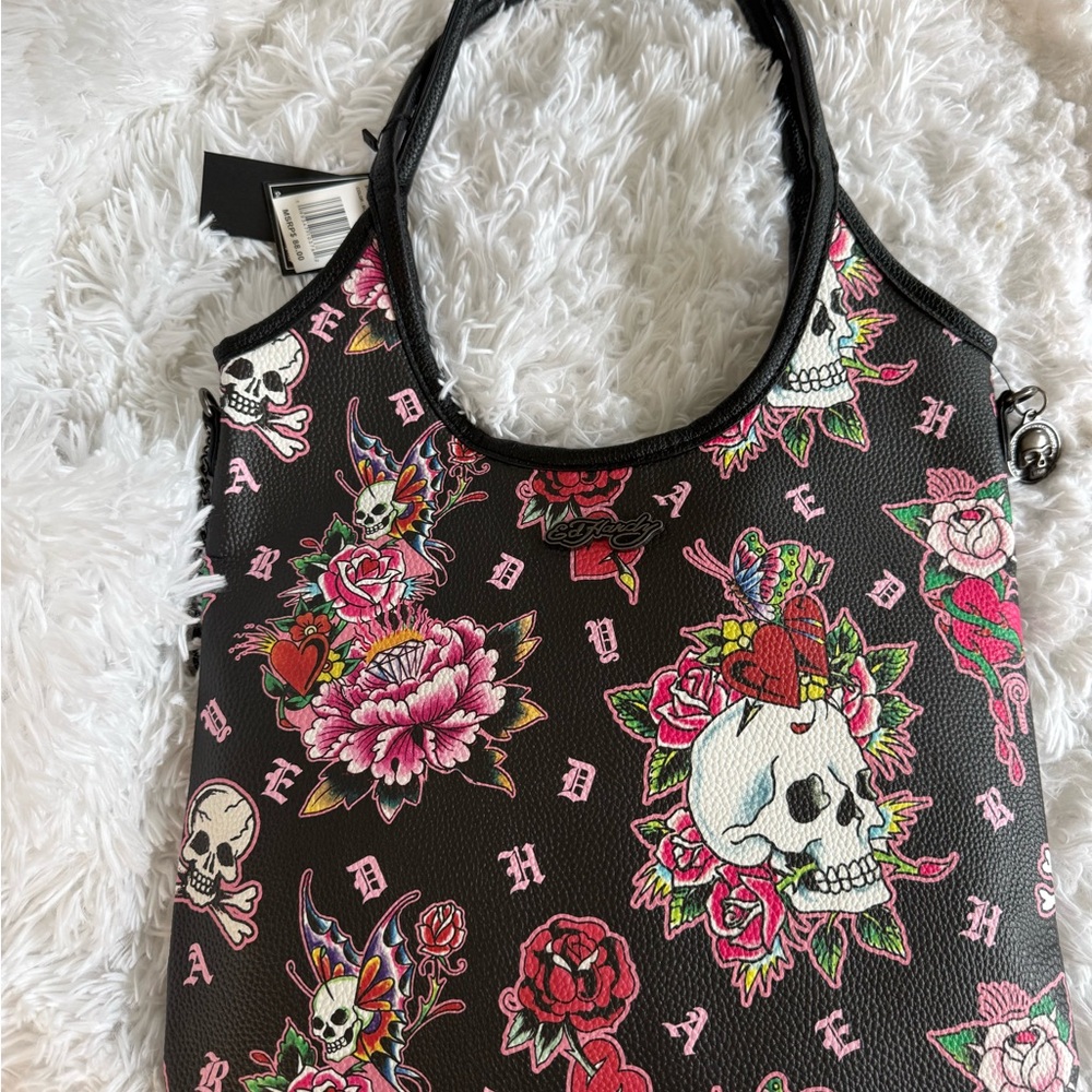 Ed Hardy Y2K Skull Floral Hobo Shoulder Bag Vegan Leather NWT